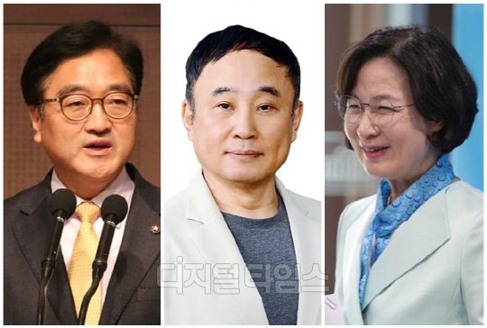 (왼쪽부터) 우원식 더불어민주당 의원, 개그맨 서승만씨, 추미애 민주당 경기 하남갑 당선인. <디지털타임스 DB>